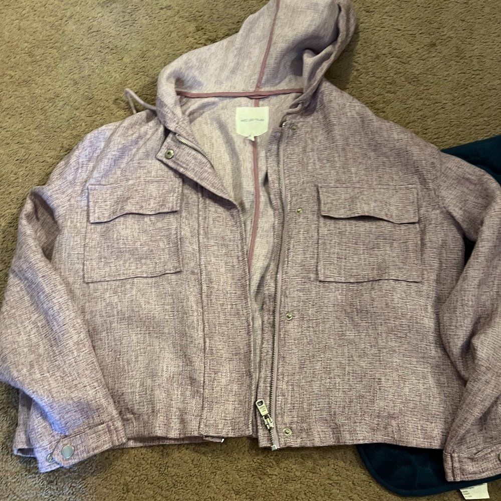 Anthropologie Aves Les Filles Lavender Long sleeve Full Zip Hooded Jacket L